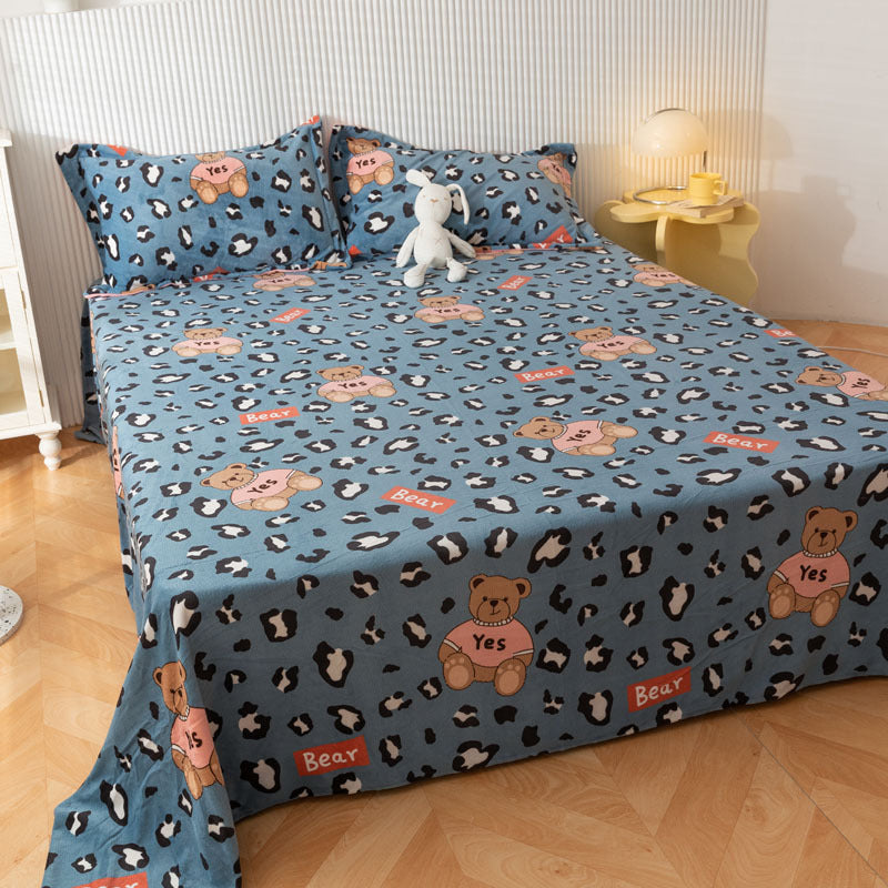 KTX-095955 Printed Polyester Bed Sheet with Cute Animal and Geometric Designs