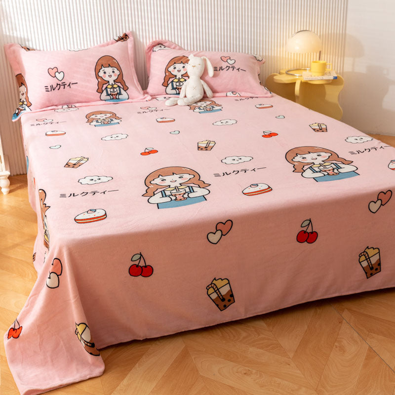 KTX-095955 Printed Polyester Bed Sheet with Cute Animal and Geometric Designs