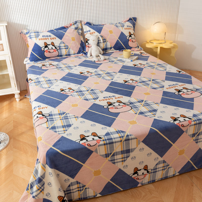KTX-095955 Printed Polyester Bed Sheet with Cute Animal and Geometric Designs