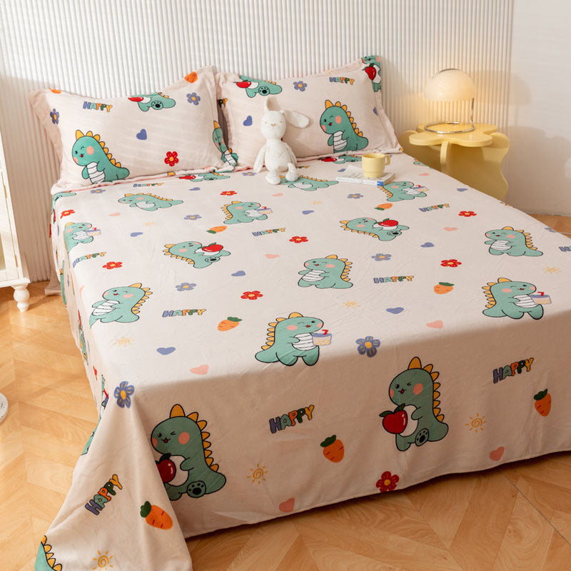 KTX-095955 Printed Polyester Bed Sheet with Cute Animal and Geometric Designs
