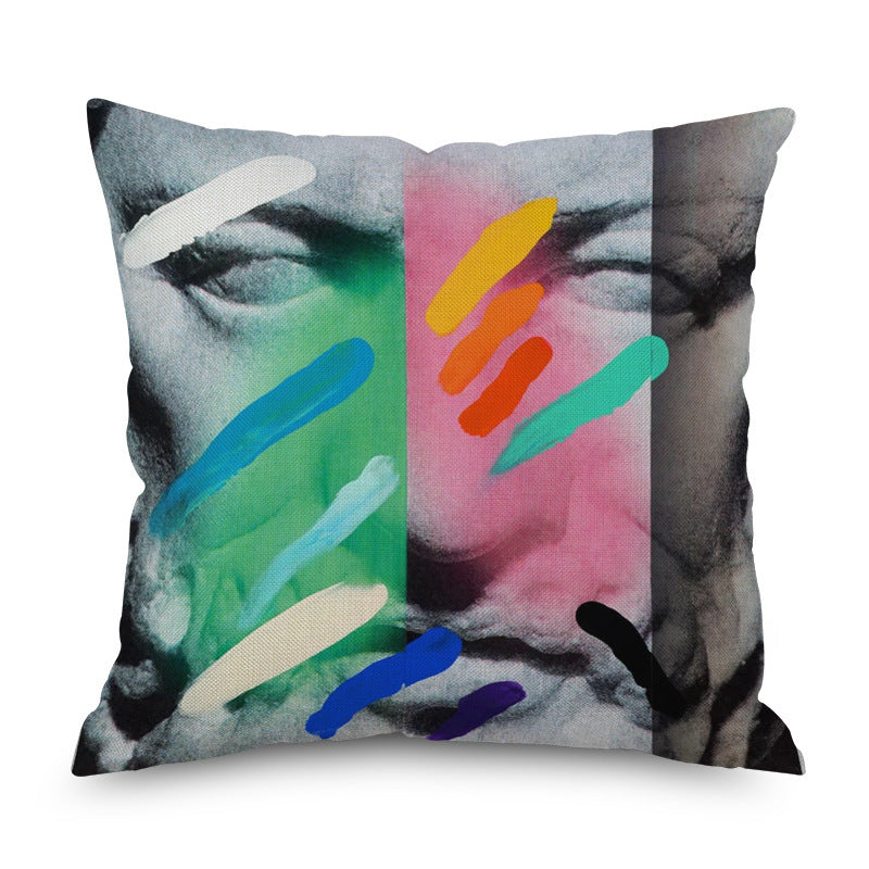 KTX-096339 Watercolor Imitation Hemp Cushion Cover - 45x45CM Linen Pillowcase for Bedside Backrest