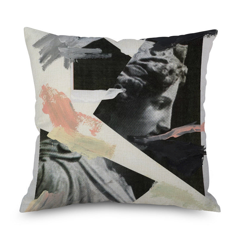 KTX-096339 Watercolor Imitation Hemp Cushion Cover - 45x45CM Linen Pillowcase for Bedside Backrest