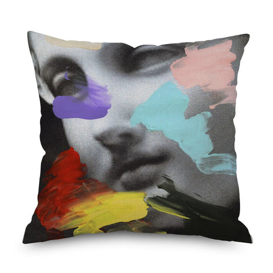 KTX-096339 Watercolor Imitation Hemp Cushion Cover - 45x45CM Linen Pillowcase for Bedside Backrest