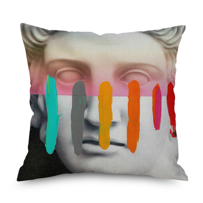 KTX-096339 Watercolor Imitation Hemp Cushion Cover - 45x45CM Linen Pillowcase for Bedside Backrest