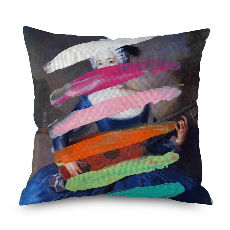 KTX-096339 Watercolor Imitation Hemp Cushion Cover - 45x45CM Linen Pillowcase for Bedside Backrest