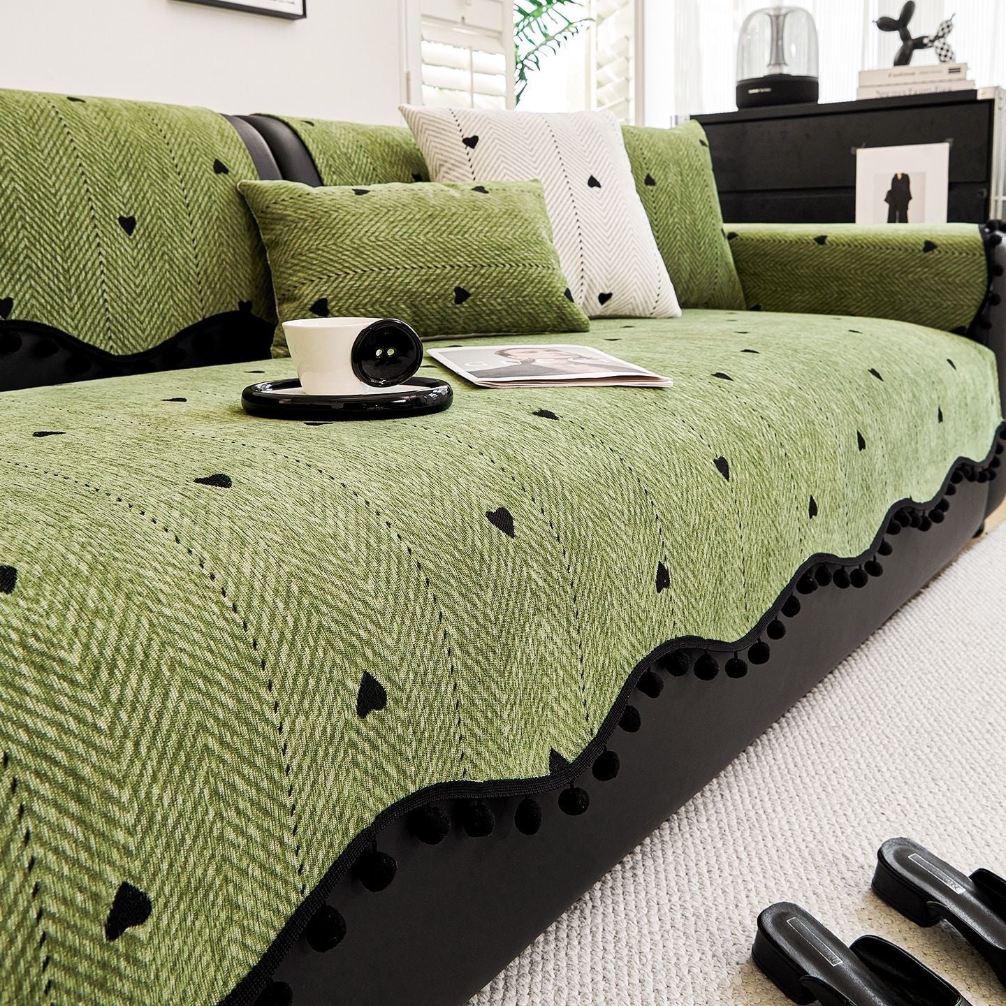 KTX-096851 Chenille Solid Color Sofa Cushion - Stylish Dust Cover in Matcha Green, Khaki, and Creamy White