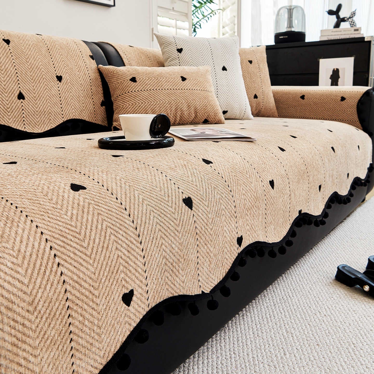 KTX-096851 Chenille Solid Color Sofa Cushion - Stylish Dust Cover in Matcha Green, Khaki, and Creamy White