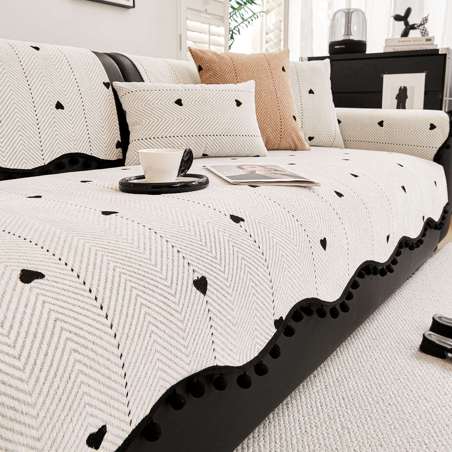 KTX-096851 Chenille Solid Color Sofa Cushion - Stylish Dust Cover in Matcha Green, Khaki, and Creamy White