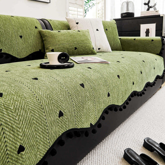 KTX-096851 Chenille Solid Color Sofa Cushion - Stylish Dust Cover in Matcha Green, Khaki, and Creamy White