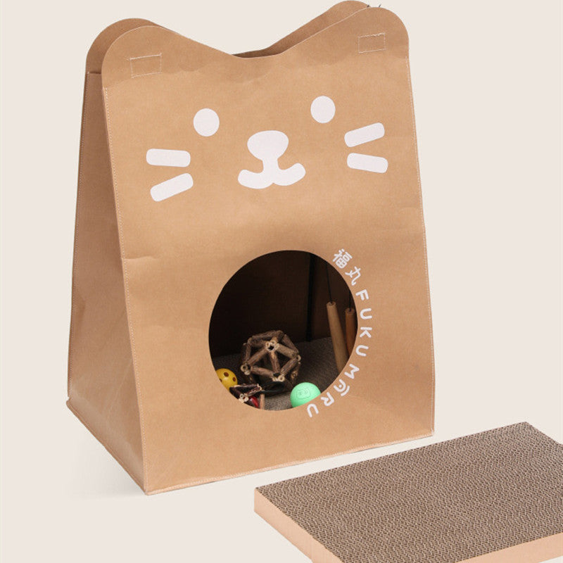 KTX-097235 Integrated Cat Nest and Scratch Board with Washable Kraft Paper Design - Durable and Wear-Resistant, 40x30x53cm