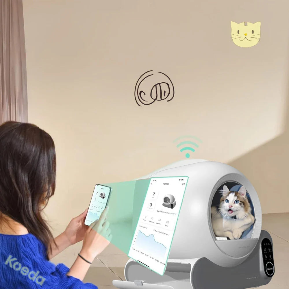 KTX-097235 Smart Self-Cleaning Cat Litter Box with Odor Control and App Monitoring, 66L Capacity