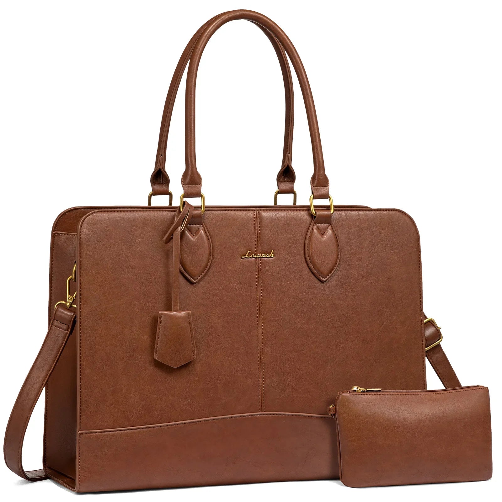 KTX-098643 Large Vintage PU Leather Waterproof Work Tote for Women - 17 Inch Business Office Briefcase Laptop Bag