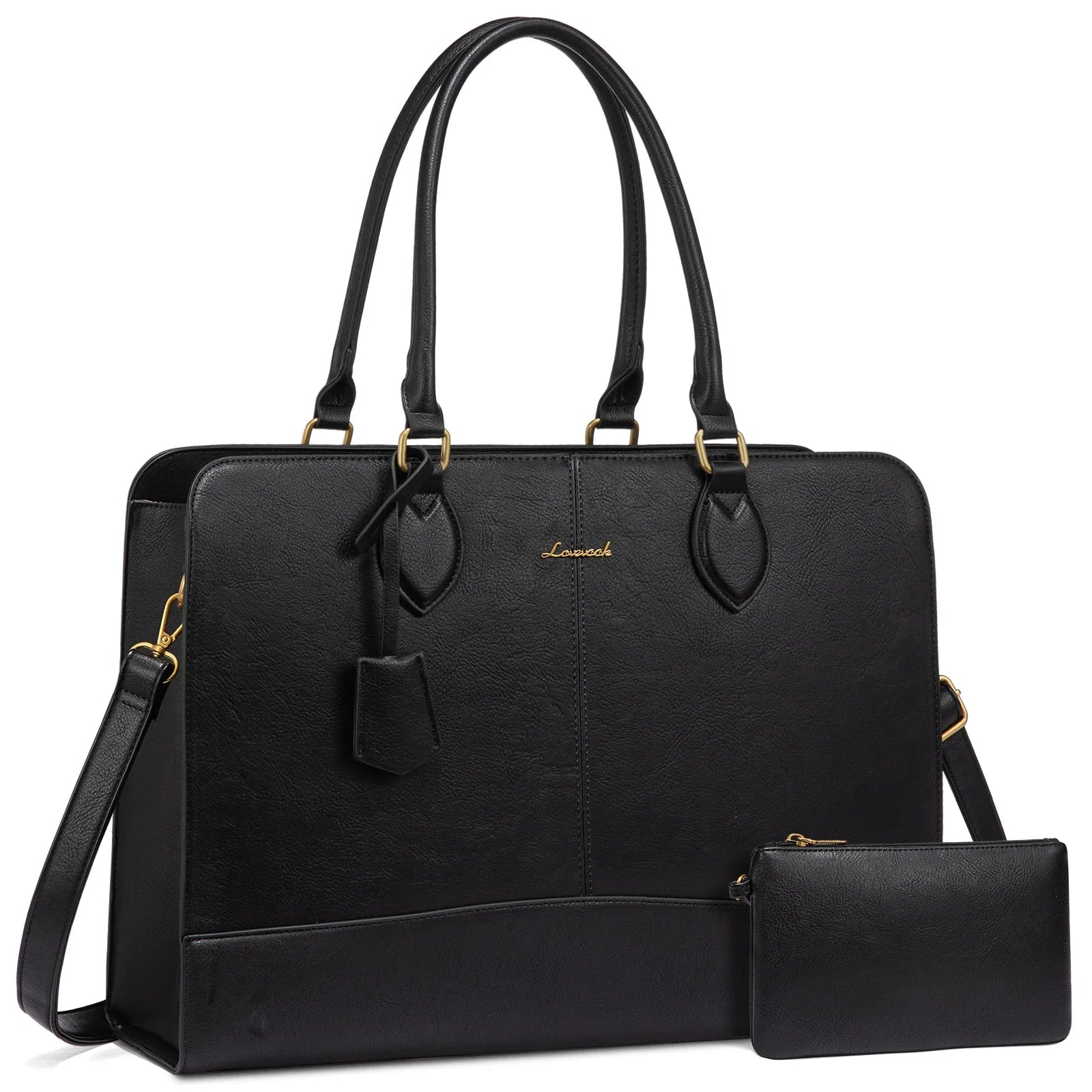 KTX-098643 Large Vintage PU Leather Waterproof Work Tote for Women - 17 Inch Business Office Briefcase Laptop Bag