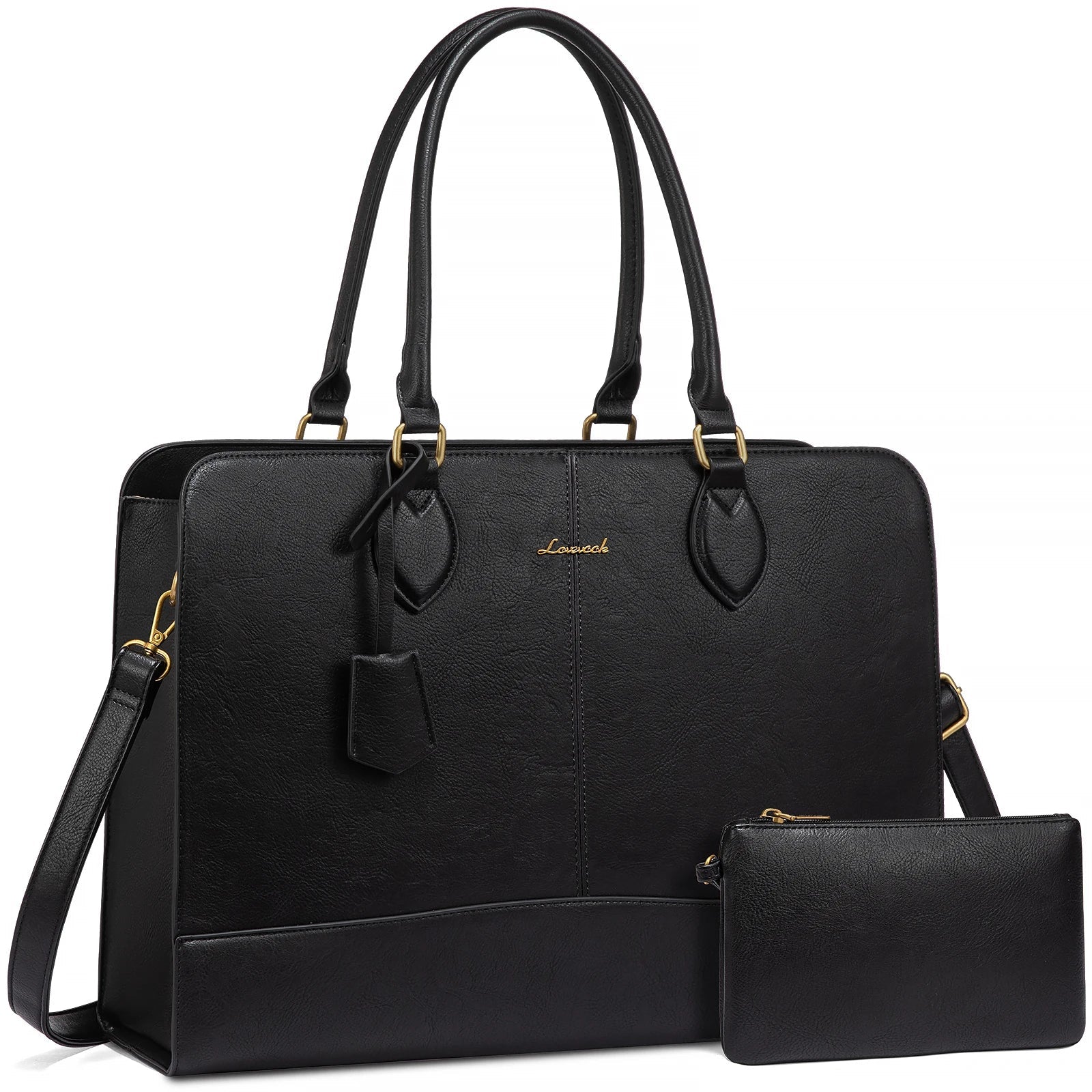 KTX-098643 Large Vintage PU Leather Waterproof Work Tote for Women - 17 Inch Business Office Briefcase Laptop Bag