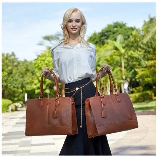 KTX-098643 Large Vintage PU Leather Waterproof Work Tote for Women - 17 Inch Business Office Briefcase Laptop Bag