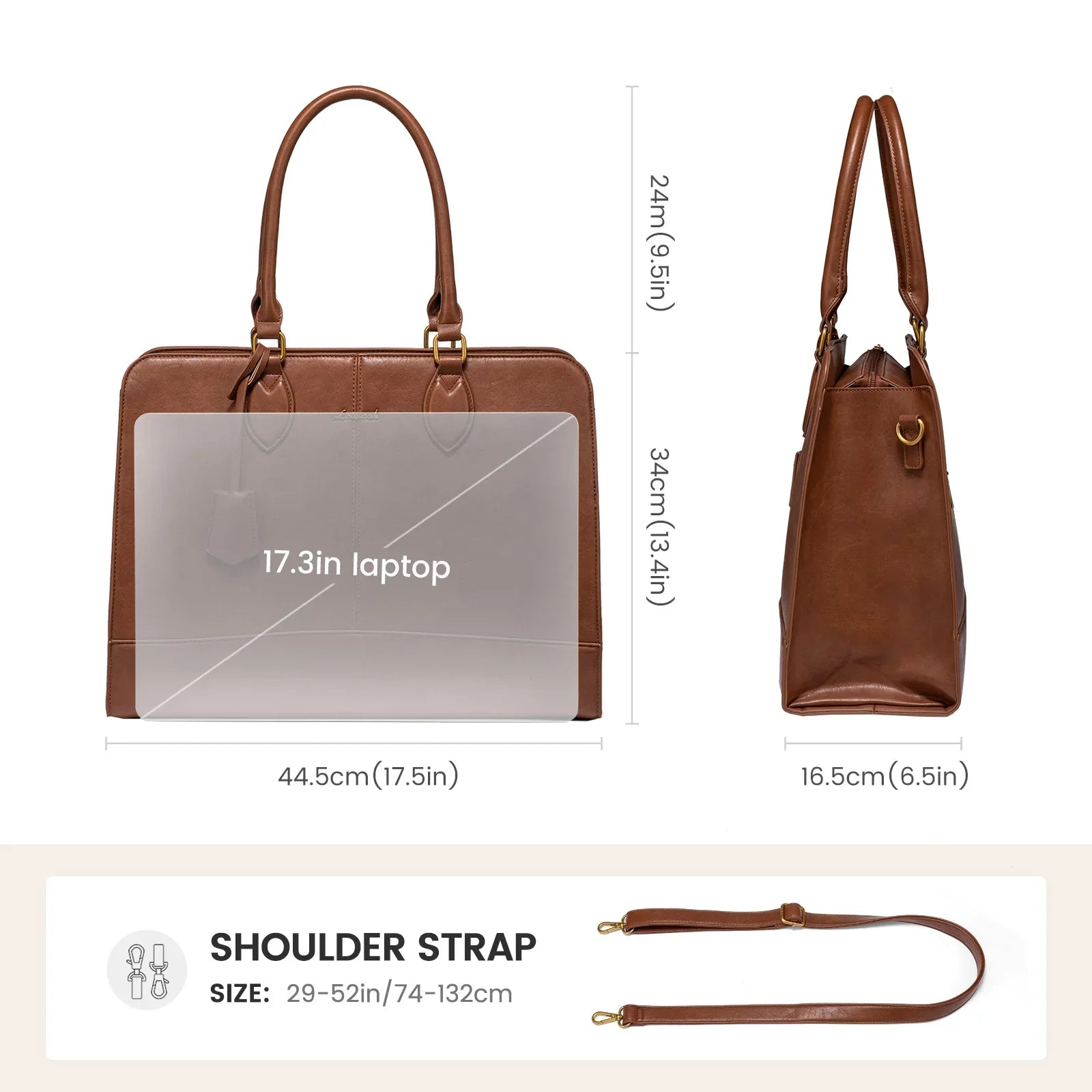 KTX-098643 Large Vintage PU Leather Waterproof Work Tote for Women - 17 Inch Business Office Briefcase Laptop Bag