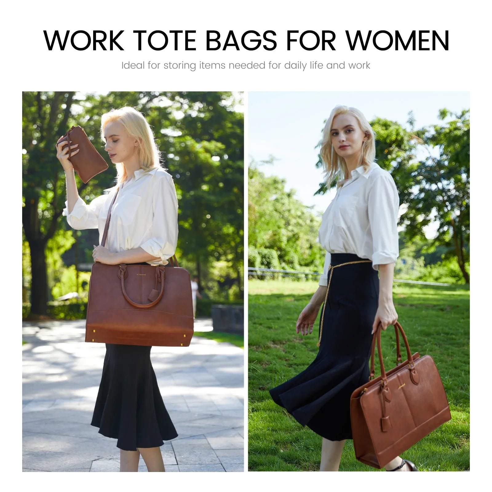 KTX-098643 Large Vintage PU Leather Waterproof Work Tote for Women - 17 Inch Business Office Briefcase Laptop Bag