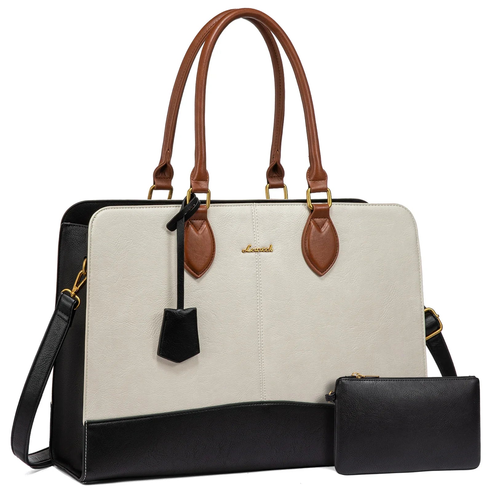 KTX-098643 Large Vintage PU Leather Waterproof Work Tote for Women - 17 Inch Business Office Briefcase Laptop Bag