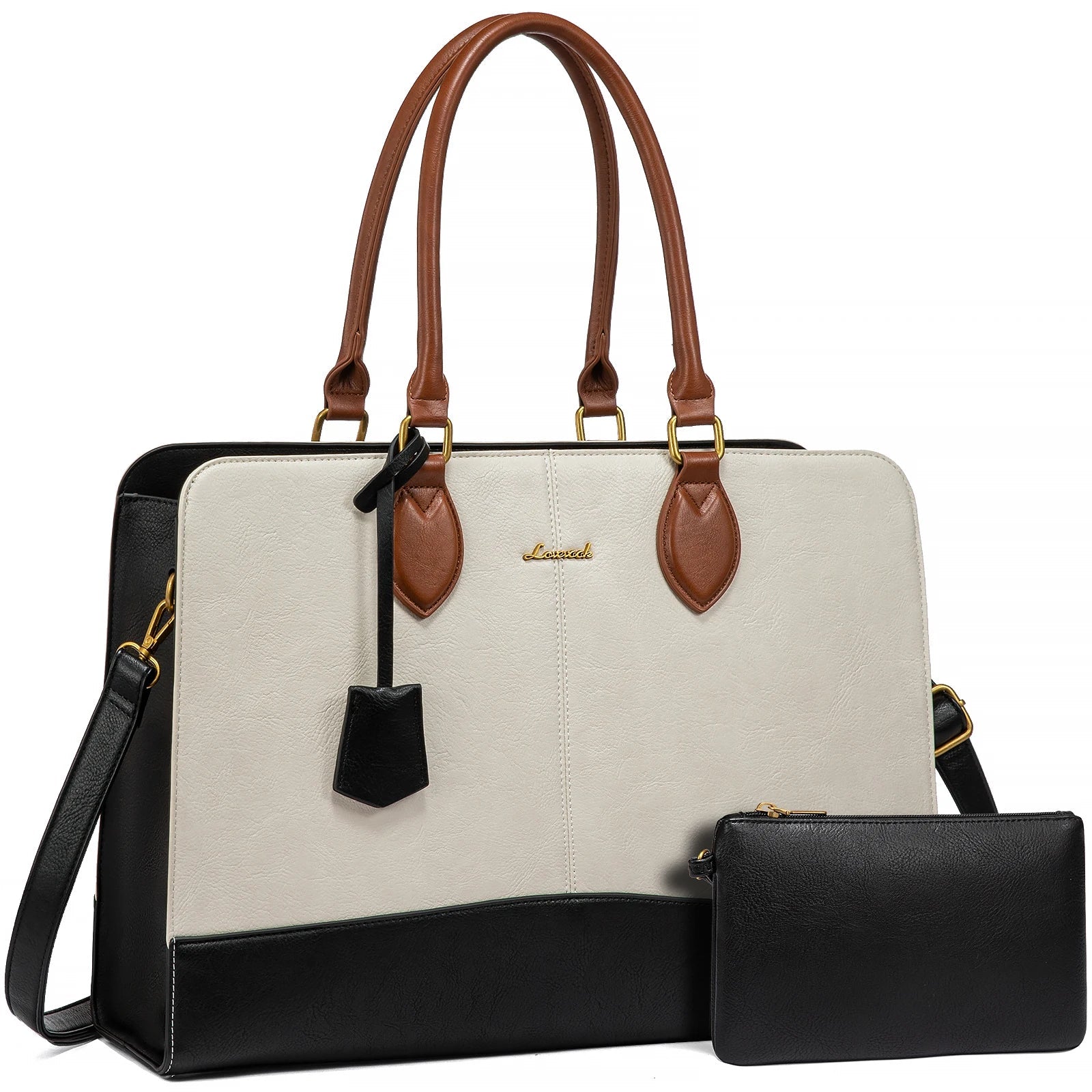 KTX-098643 Large Vintage PU Leather Waterproof Work Tote for Women - 17 Inch Business Office Briefcase Laptop Bag