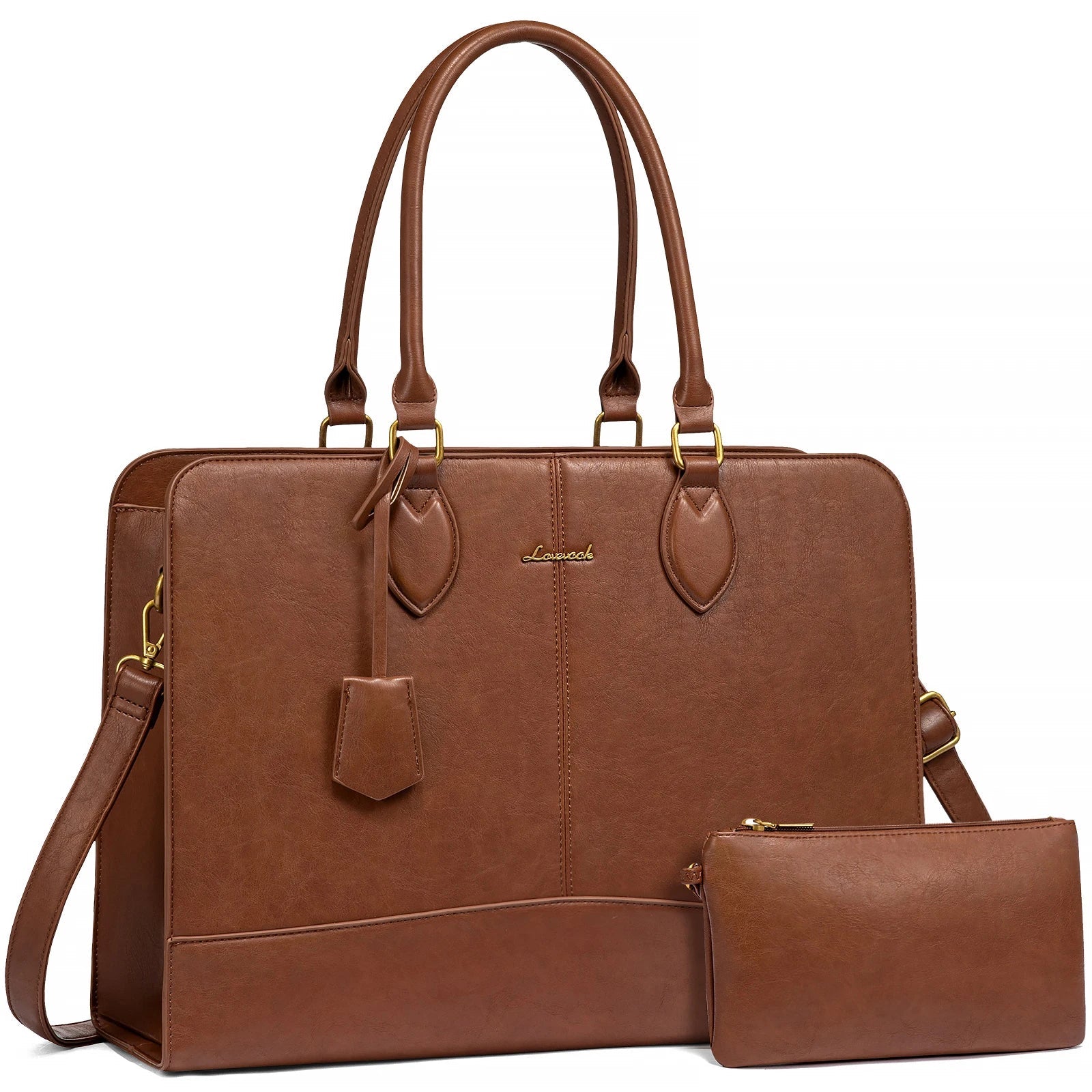 KTX-098643 Large Vintage PU Leather Waterproof Work Tote for Women - 17 Inch Business Office Briefcase Laptop Bag