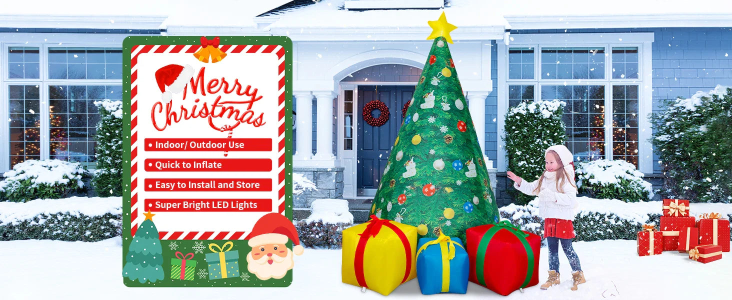 KTX-098707 7 Ft Christmas Inflatables Tree with Built-in LEDs for Outdoor and Indoor Decoration