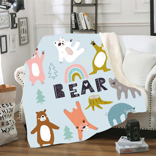 KTX-099091 Cute Cartoon Animal Double Layer Lamb Wool Blanket - Soft, Thick, Skin-friendly Cashmere Blanket in Various Colors and Sizes