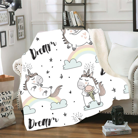 KTX-099091 Cute Cartoon Animal Double Layer Lamb Wool Blanket - Soft, Thick, Skin-friendly Cashmere Blanket in Various Colors and Sizes