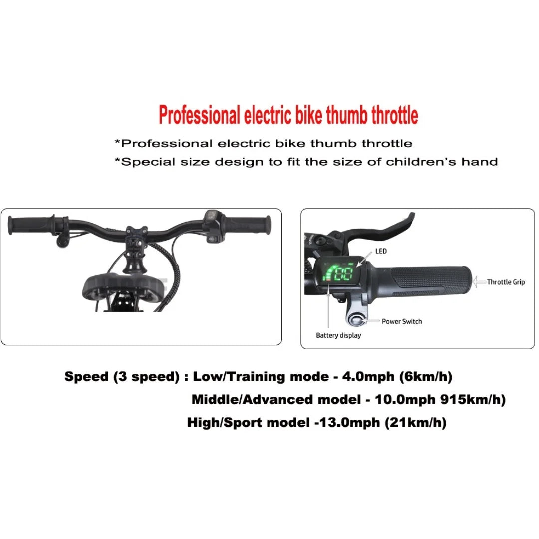 KTX-099667 Children's 12" Electric Balance Bike with Hydraulic Suspension, 250W Motor, and 3 Speed Settings