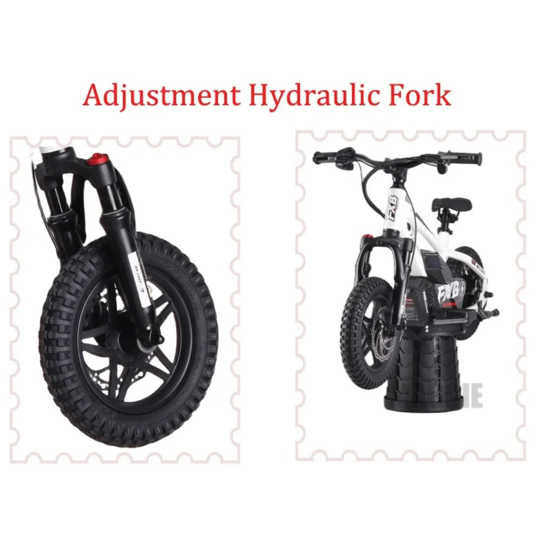 KTX-099667 Children's 12" Electric Balance Bike with Hydraulic Suspension, 250W Motor, and 3 Speed Settings