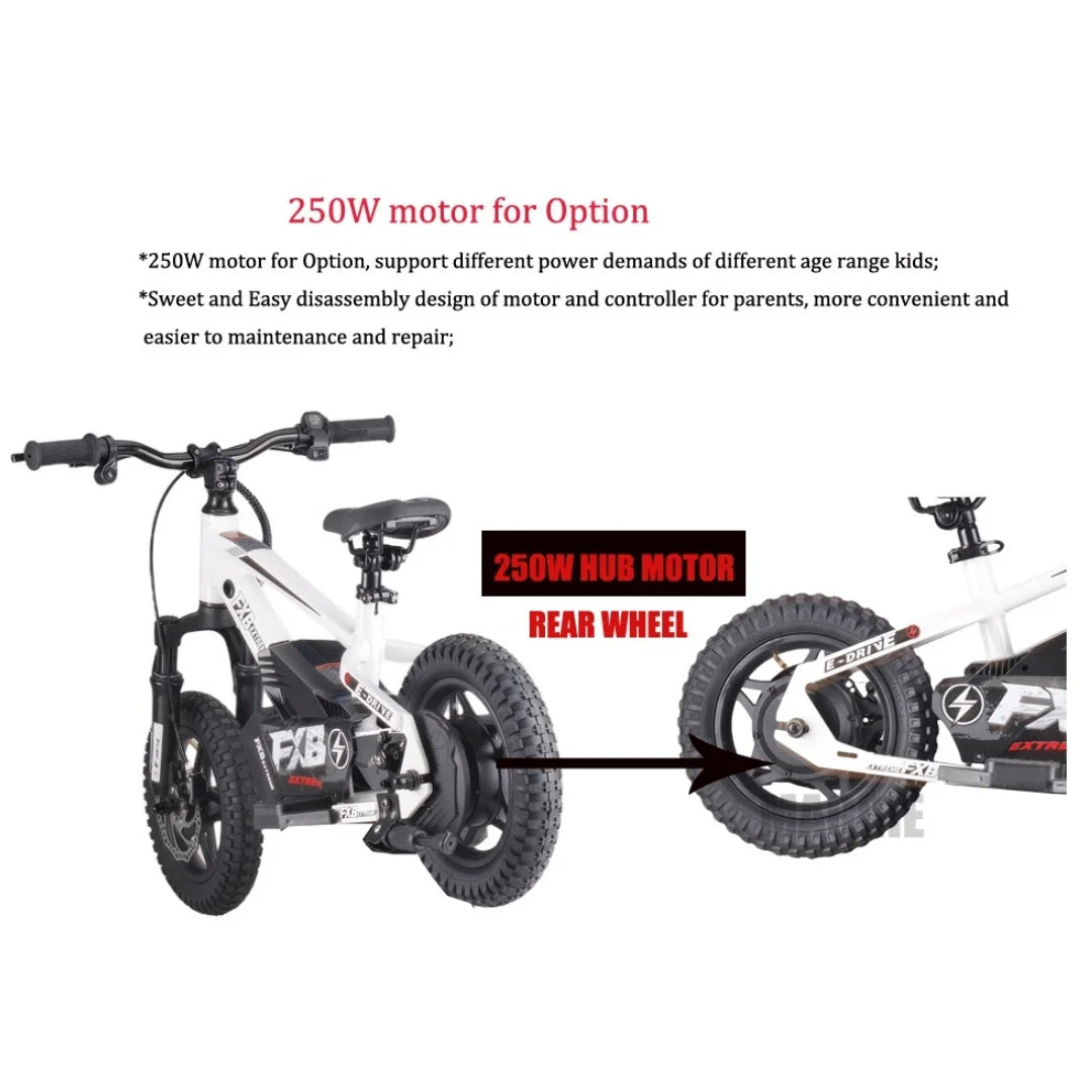 KTX-099667 Children's 12" Electric Balance Bike with Hydraulic Suspension, 250W Motor, and 3 Speed Settings