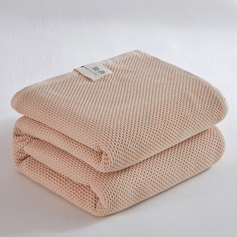 KTX-099667 Cotton Honeycomb Towel Quilt Blanket for Summer, Solid Color Gauze Design