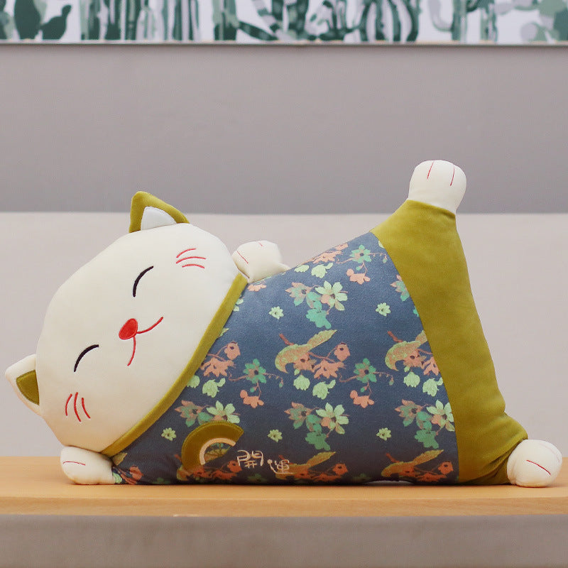 KTX-100307 Plush Cat-Shaped Lumbar Pillow for Living Room and Car, Removable and Washable Covers