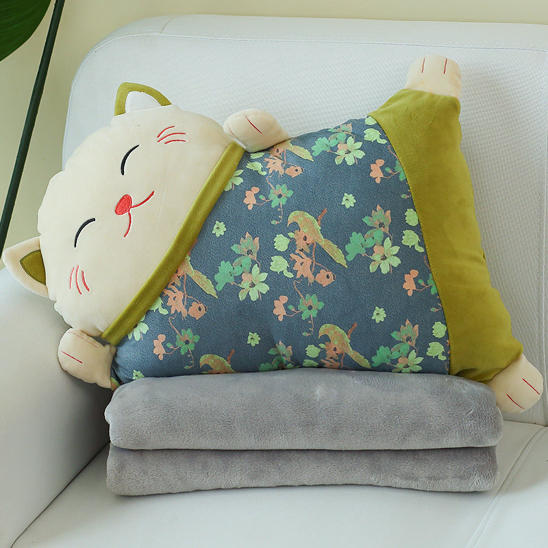 KTX-100307 Plush Cat-Shaped Lumbar Pillow for Living Room and Car, Removable and Washable Covers