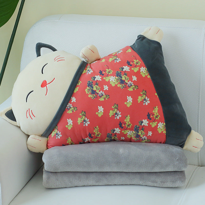 KTX-100307 Plush Cat-Shaped Lumbar Pillow for Living Room and Car, Removable and Washable Covers