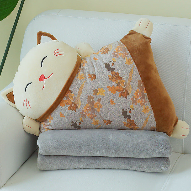 KTX-100307 Plush Cat-Shaped Lumbar Pillow for Living Room and Car, Removable and Washable Covers