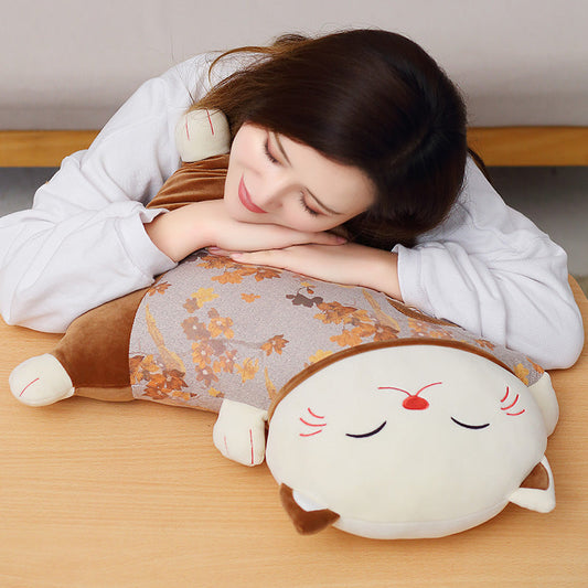 KTX-100307 Plush Cat-Shaped Lumbar Pillow for Living Room and Car, Removable and Washable Covers