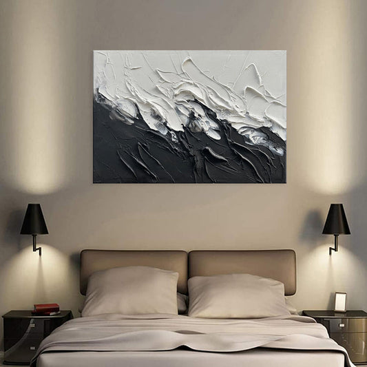 KTX-100499 Black and White Abstract Thick Oil Painting on Canvas for Modern Home Decor - Unique Handmade Wall Art