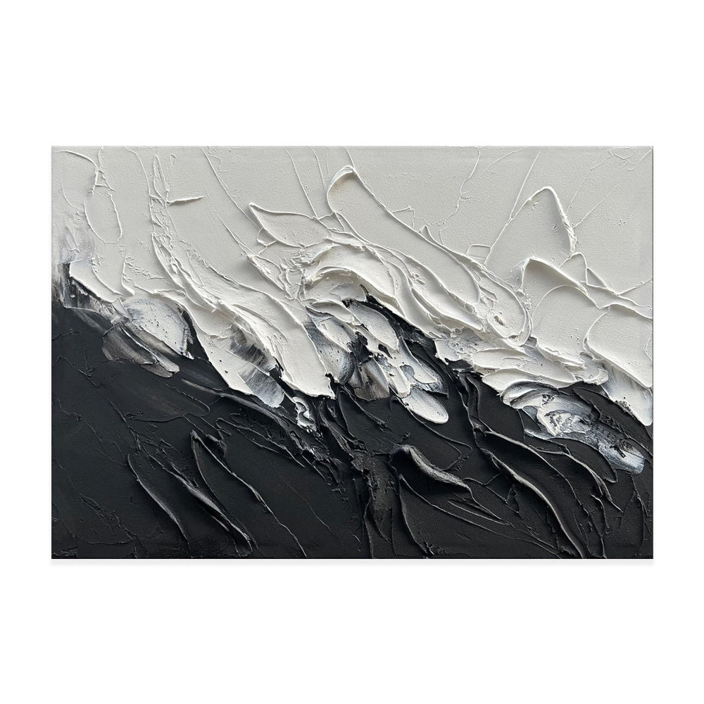 KTX-100499 Black and White Abstract Thick Oil Painting on Canvas for Modern Home Decor - Unique Handmade Wall Art