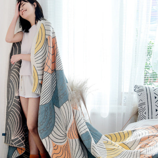 KTX-100563 Gauze Towel Blanket for Air Conditioning - Cotton, Shell Blue & Shell Green, 150cm x 200cm & 200cm x 230cm