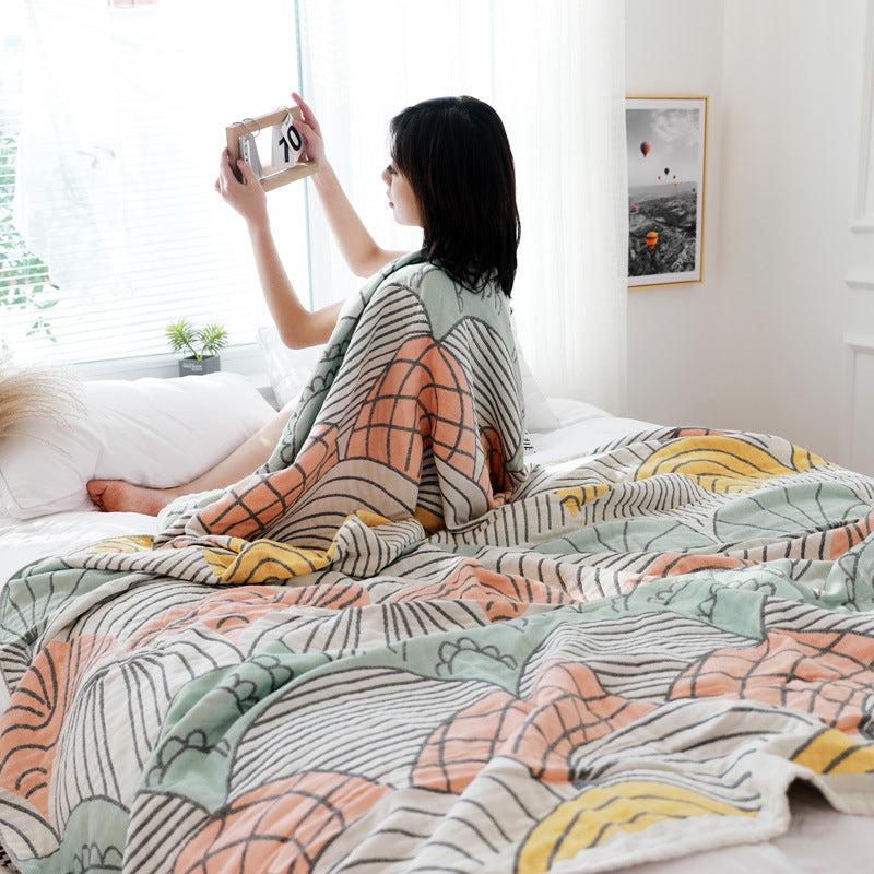 KTX-100563 Gauze Towel Blanket for Air Conditioning - Cotton, Shell Blue & Shell Green, 150cm x 200cm & 200cm x 230cm