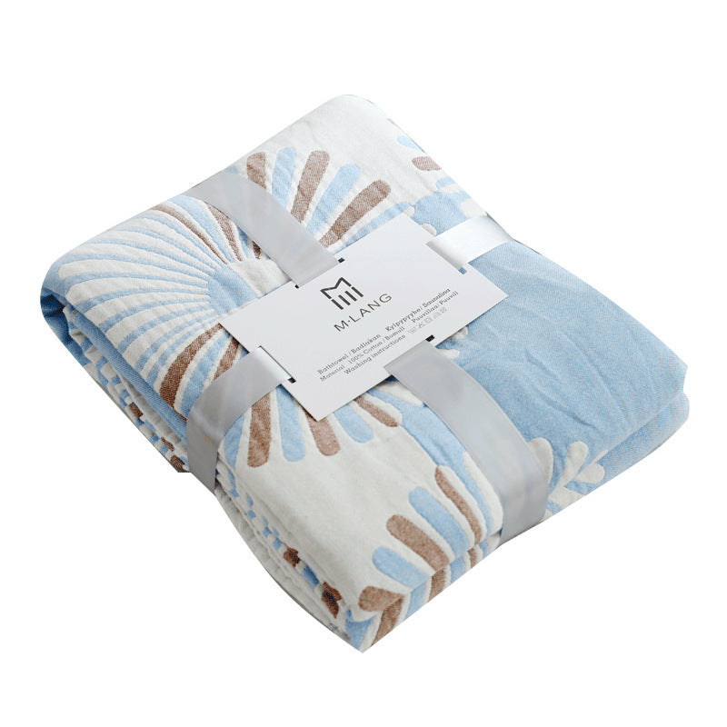KTX-100563 Gauze Towel Blanket for Air Conditioning - Cotton, Shell Blue & Shell Green, 150cm x 200cm & 200cm x 230cm