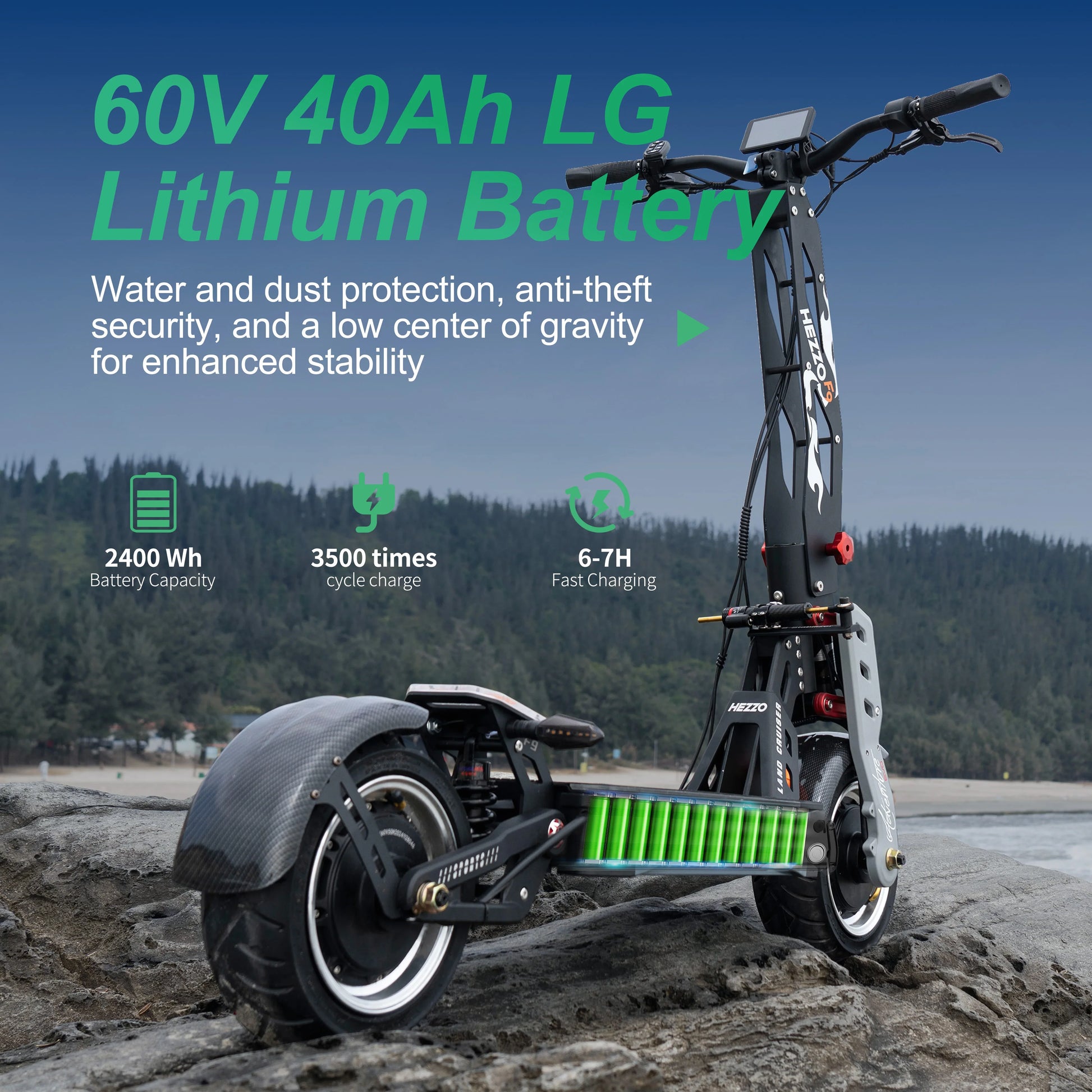 KTX-100755 HEZZO F9 Dual Motor 60V 40Ah Electric Fat Tire Scooter, 80-100km Range, 90km/h Max Speed, Foldable, Hydraulic Brakes