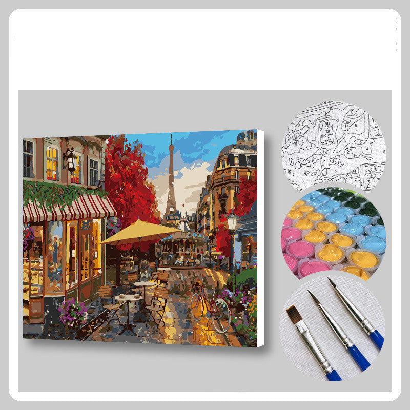 KTX-101331 Digital Oil Painting - DIY Hand-Painted Character and Landscape Art on Canvas with Framed Display