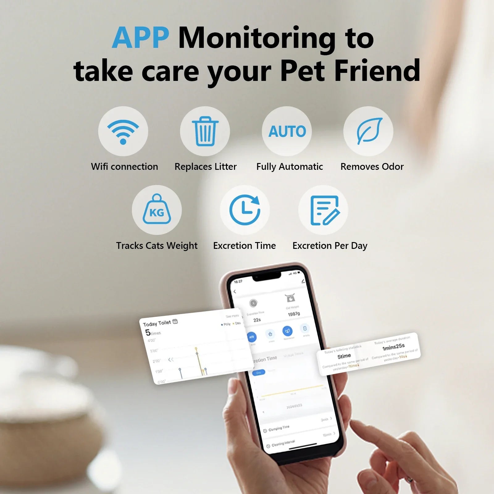 KTX-101843 Smart App-Controlled Cat Litter Box with 70L Capacity - Durable Plastic, Easy to Clean, Automatic Cleaning, Odor Control, Suitable for Cats up to 10kg