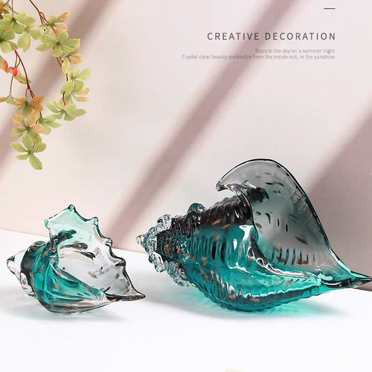 KTX-103635 Elegant Modern Colored Glaze Glass Conch Decoration - Large & Small Sizes in Gray Blue