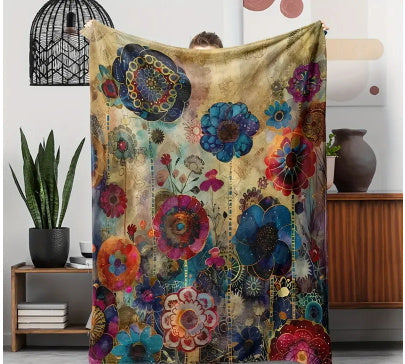 KTX-104403 Bohemian Flannel Blanket - Cozy Air Conditioning Nap Shawl Sofa Cover in Multiple Sizes and Colors