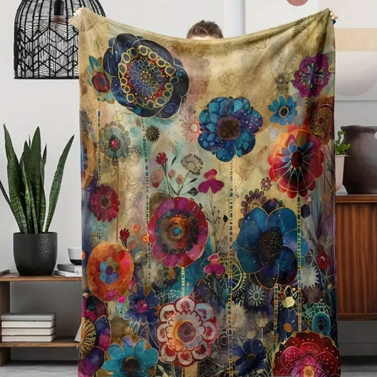 KTX-104403 Bohemian Flannel Blanket - Cozy Air Conditioning Nap Shawl Sofa Cover in Multiple Sizes and Colors