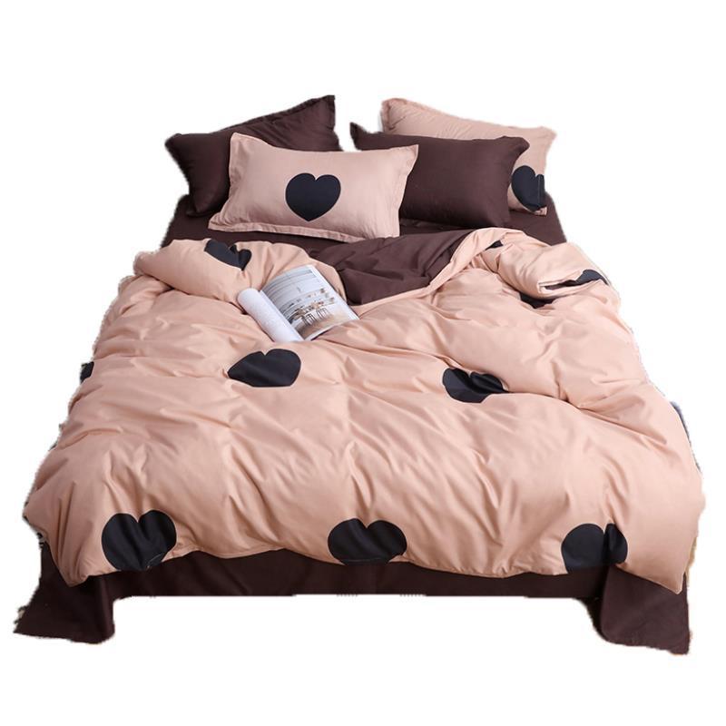 KTX-105171 Washed Cotton Four-Piece Bedding Set with Floral Twill Design - Available in Multiple Sizes