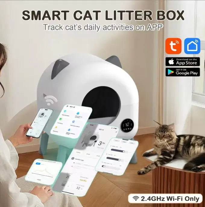 KTX-105299 Extra Large Smart Automatic Cat Litter Box with Eco-friendly Design and Large Capacity for Easy Indoor Cleaning