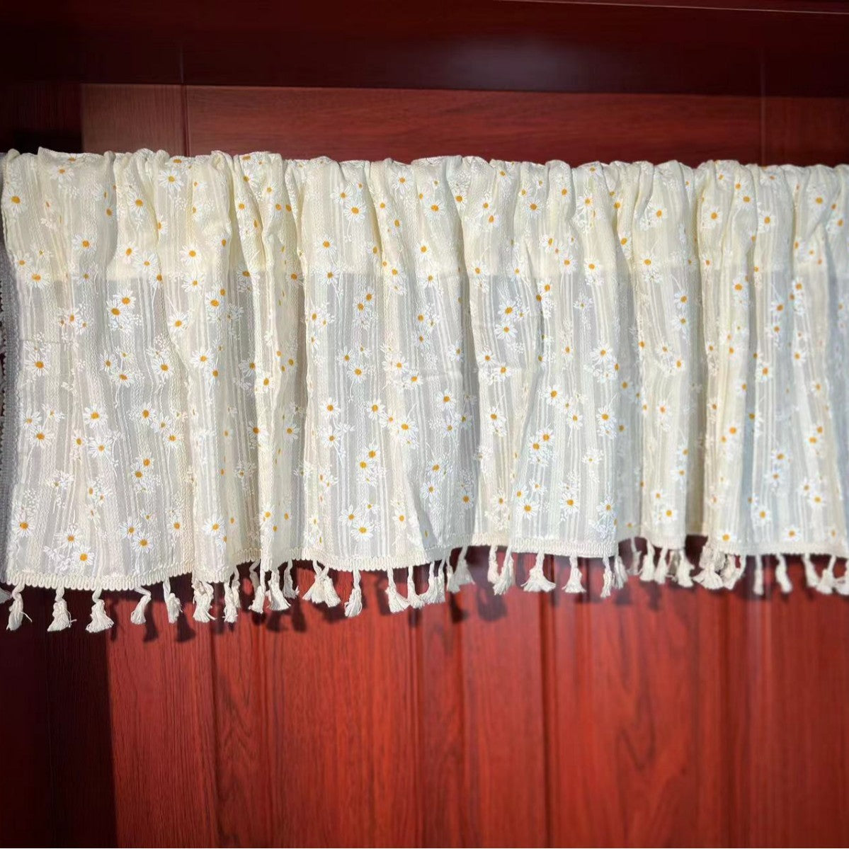 KTX-105555 Lilac and Daisy Tassel Short Kitchen Curtain for Semi-Sunshade Windows